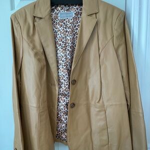 Tan Blazer with Leopard Print Lining